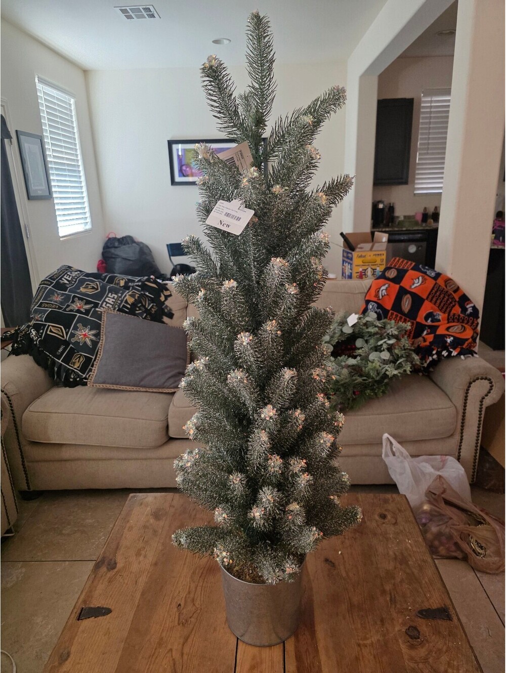 Artificial Mini Pine Tree Topiary with Snow Effect in Metal Pot